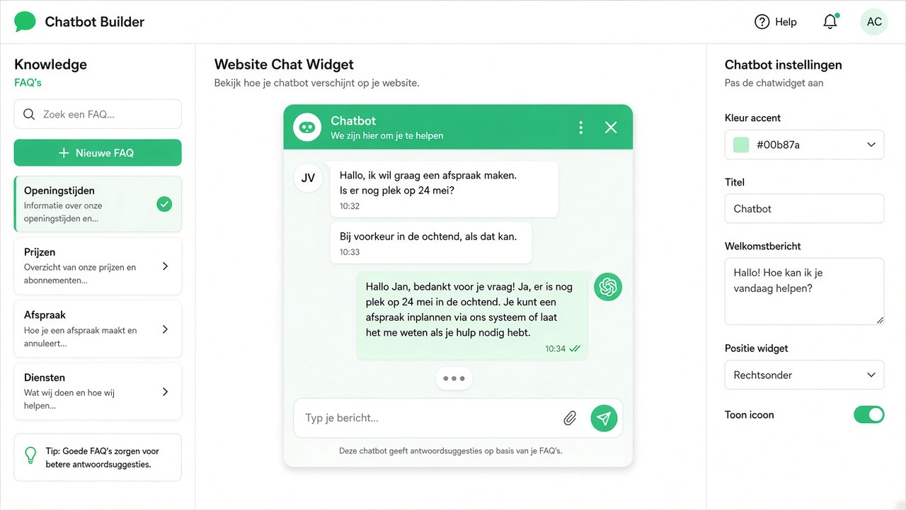 Website-chatbot in de hoek van een site