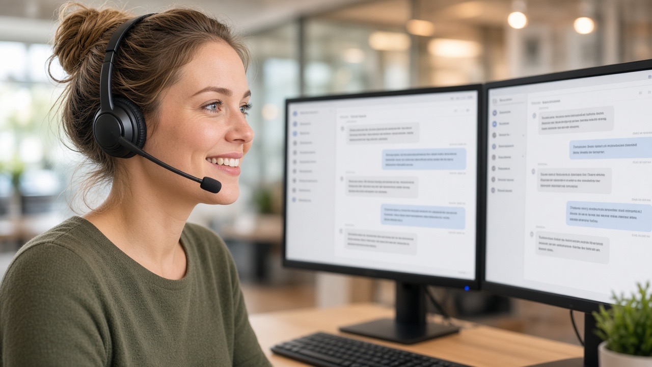 Klantenservice-medewerker met AI-concept in beeld